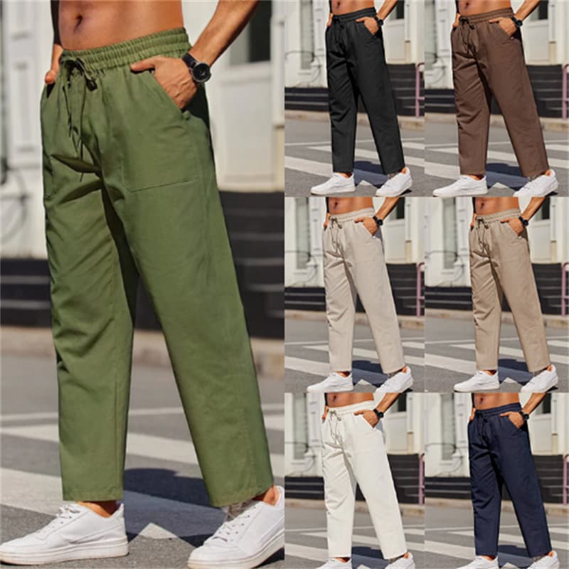 Pantalones de lino con cintura elástica para hombre