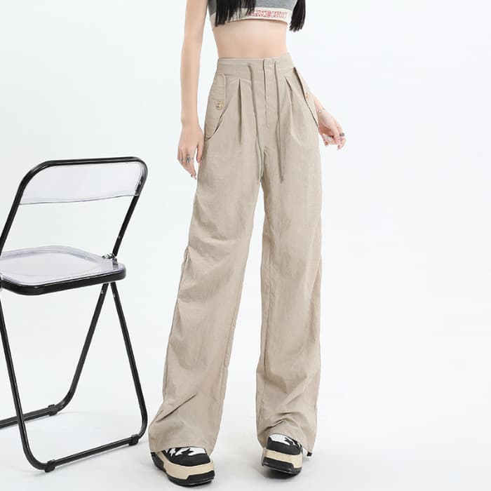 Pantalones casuales de cintura alta con pierna ancha