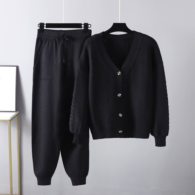 Conjunto de punto con suéter de cable para otoño