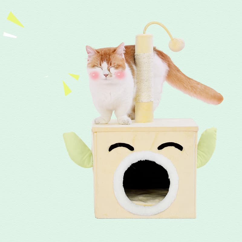 Rascador para gatos con diseño emoji y juguete de sisal