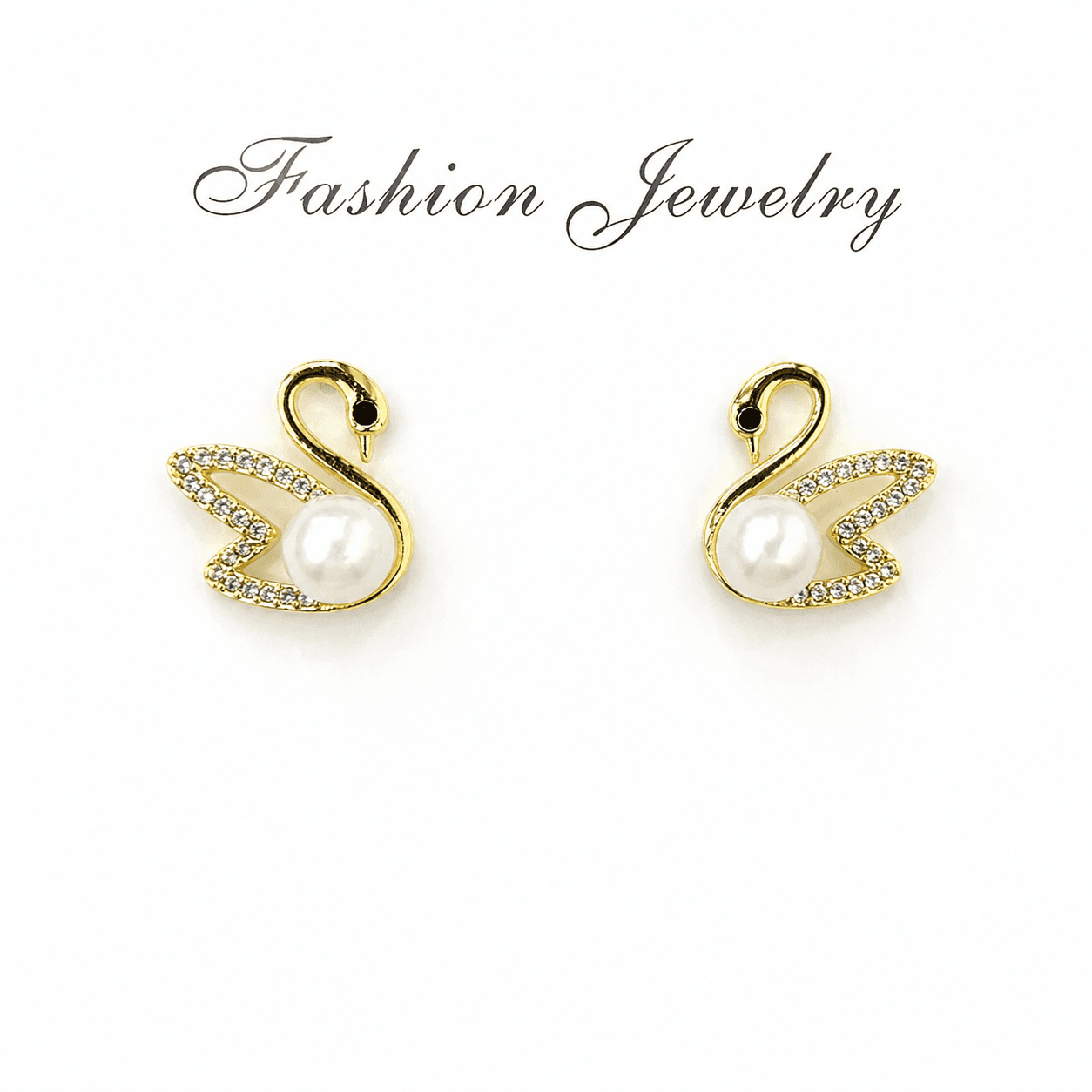 Aretes de perla con cisne dorado