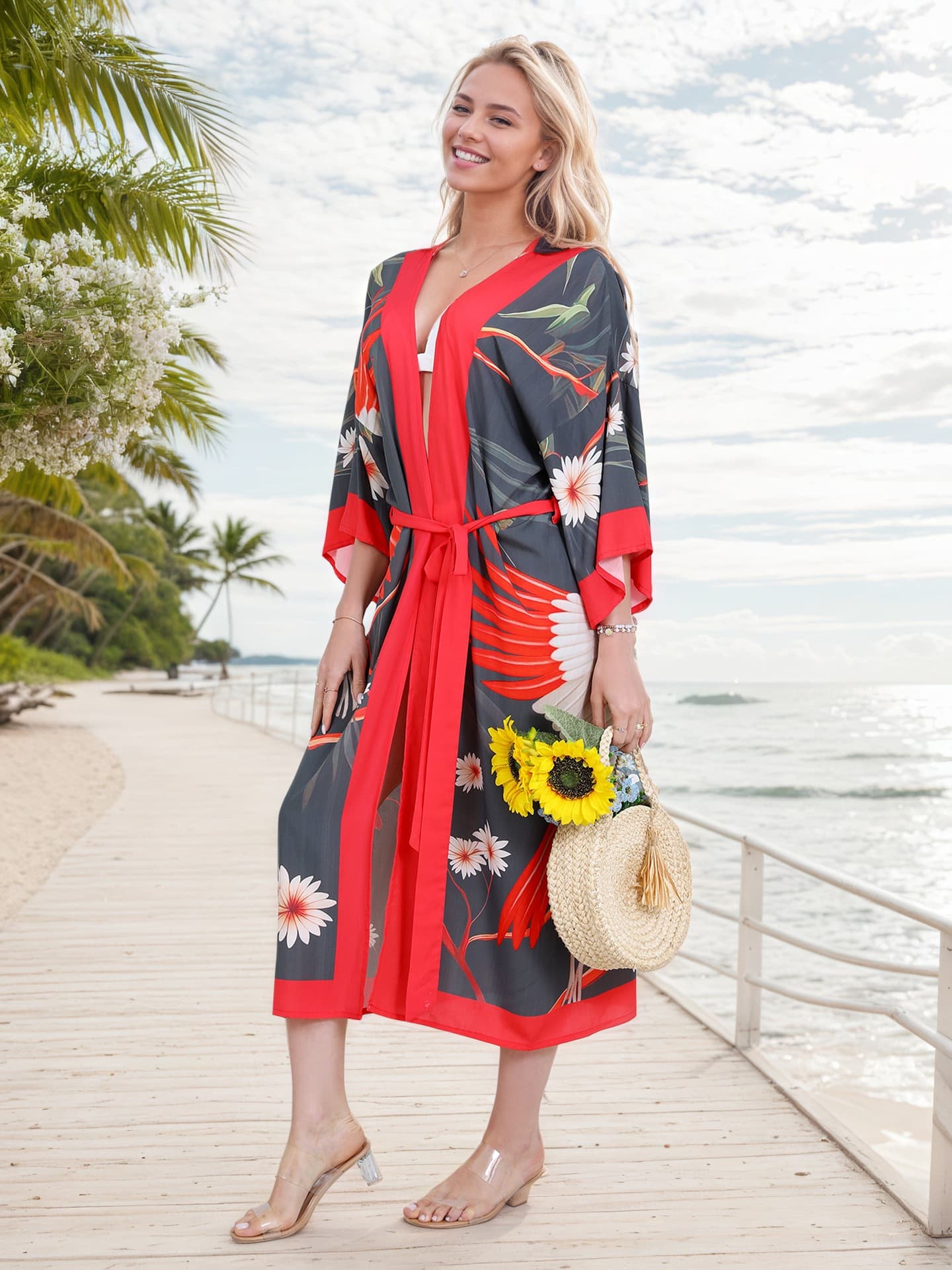 Kimono playero bohemio ligero para mujer
