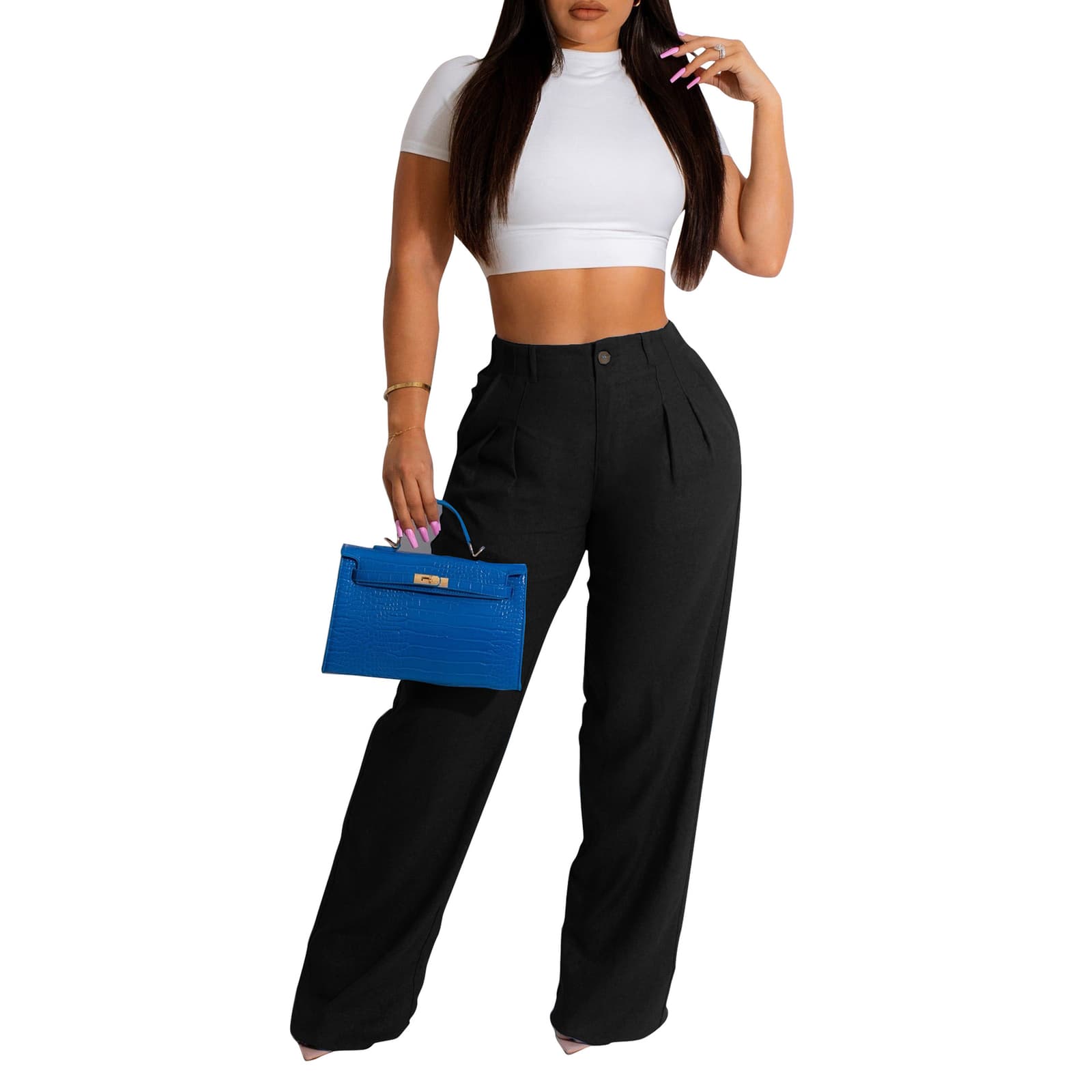 Pantalones rectos de lino y algodón transpirables para mujer
