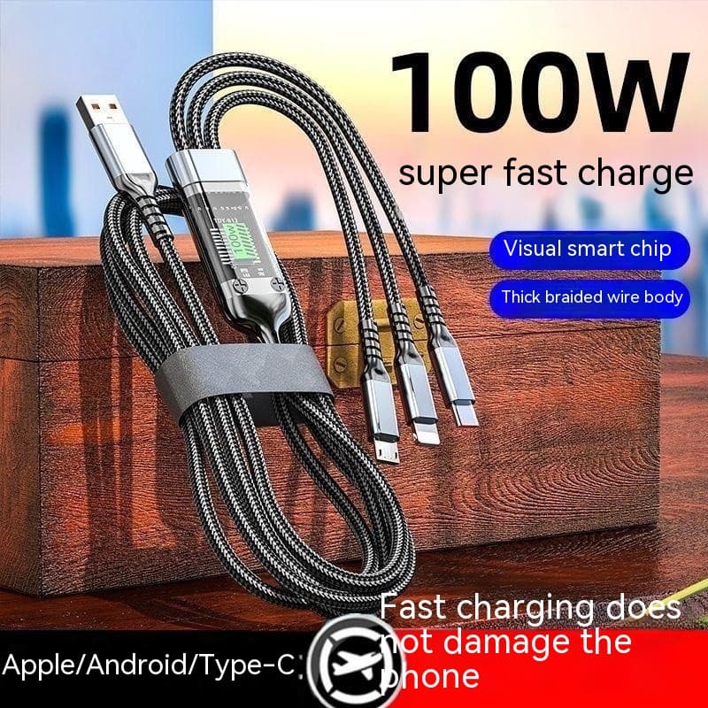 Cable de carga rápida tres en uno 6A con luz LED