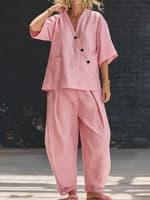 Conjunto de blusa manga corta y pantalón cintura alta