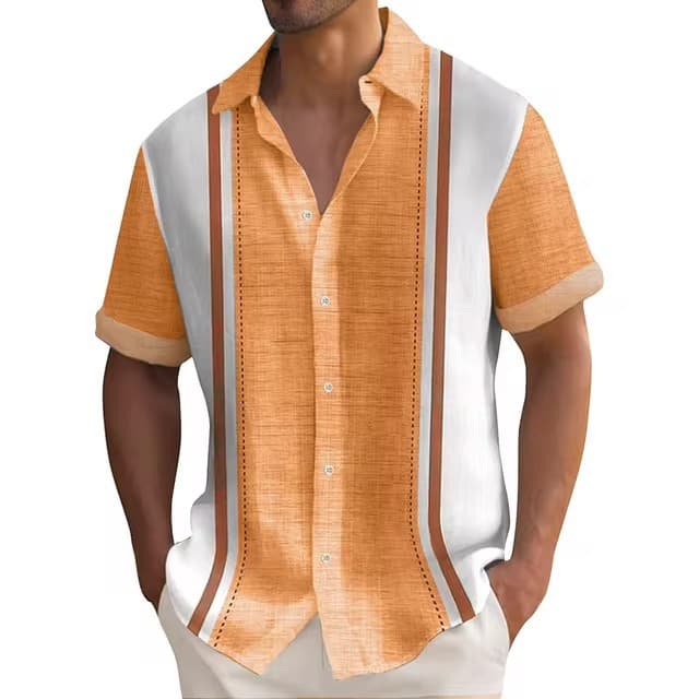 Camisa de rayas estampada 3D manga corta para hombre