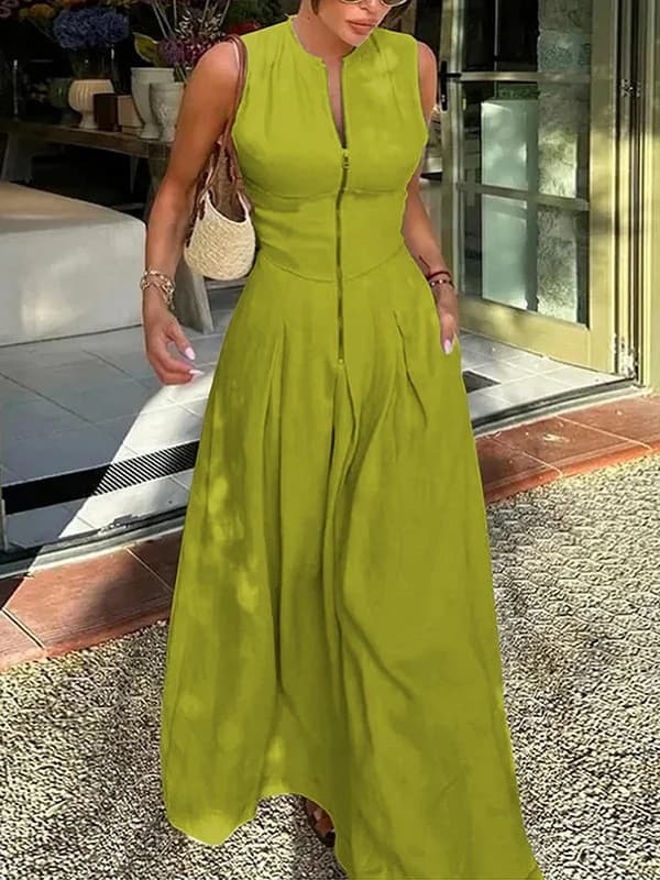 Vestido largo sin mangas con cintura alta y cremallera
