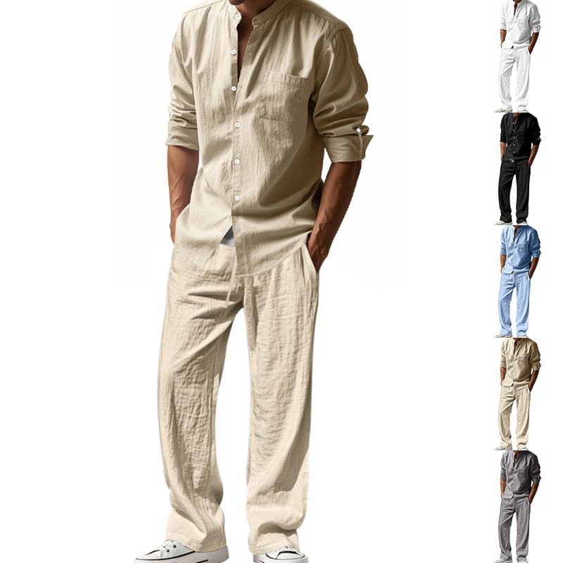 Conjunto de hombre: blusa y pantalones de lino, manga larga