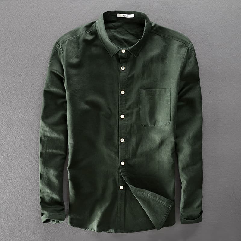 Camisa manga larga de lino color sólido para hombre
