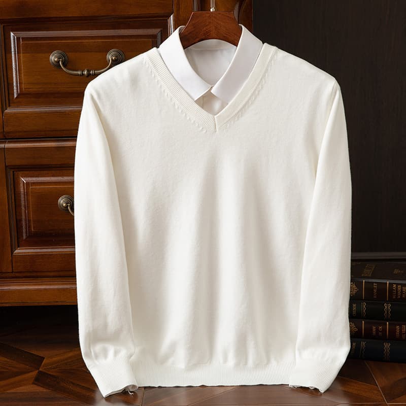 Suéter de cuello en V para hombre manga larga