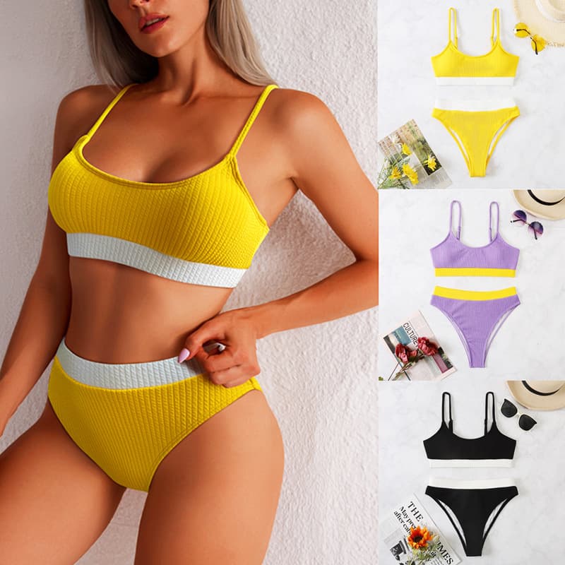 Bikini con combinación de colores y cintura alta