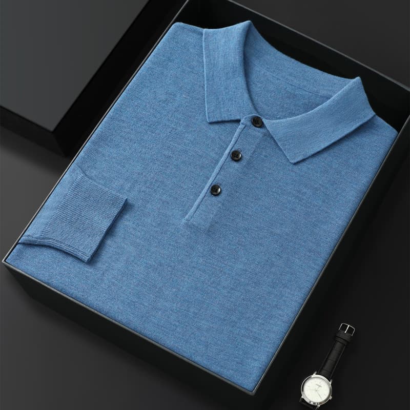 Suéter cuello polo ajuste slim de lana para hombre