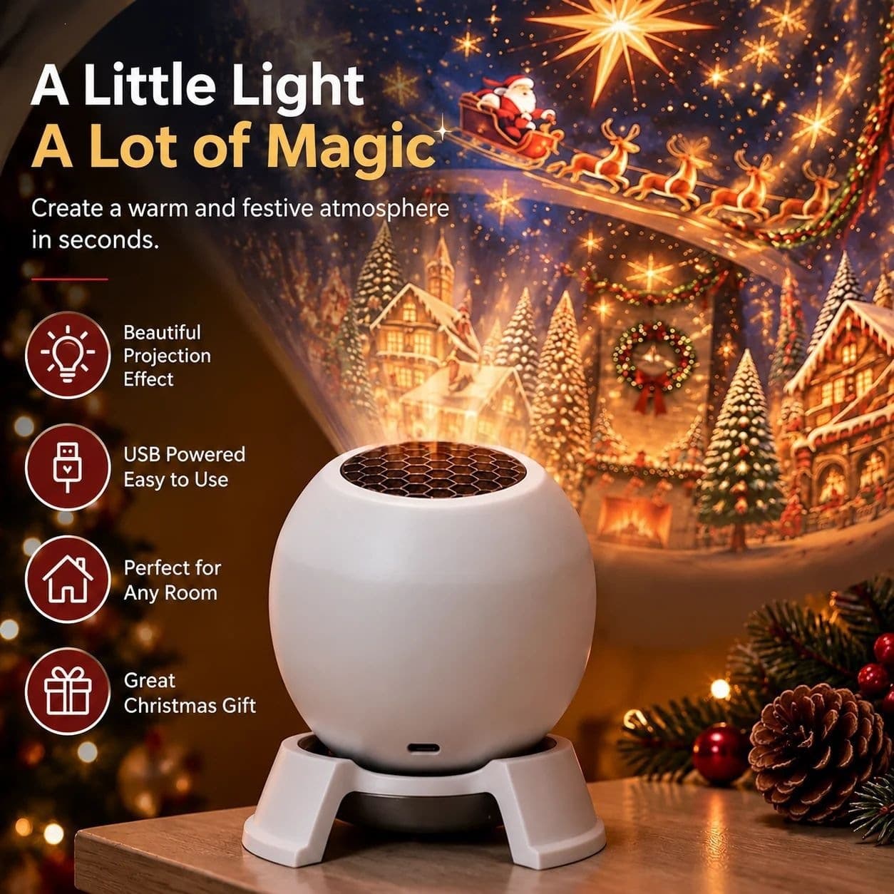 Proyector de luces navideñas con USB para decoraciones
