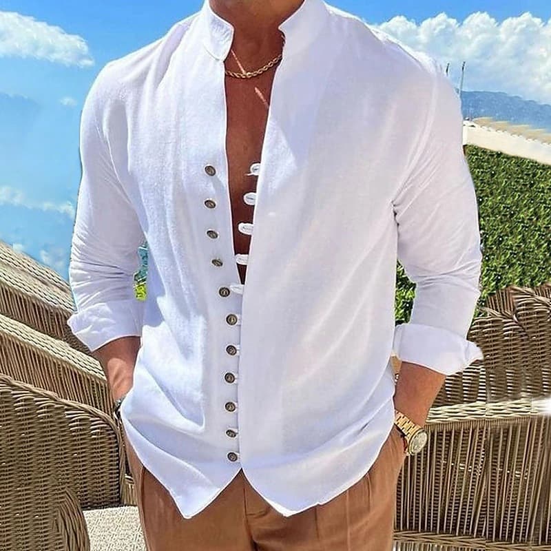 Camisa casual de manga larga con botones retro