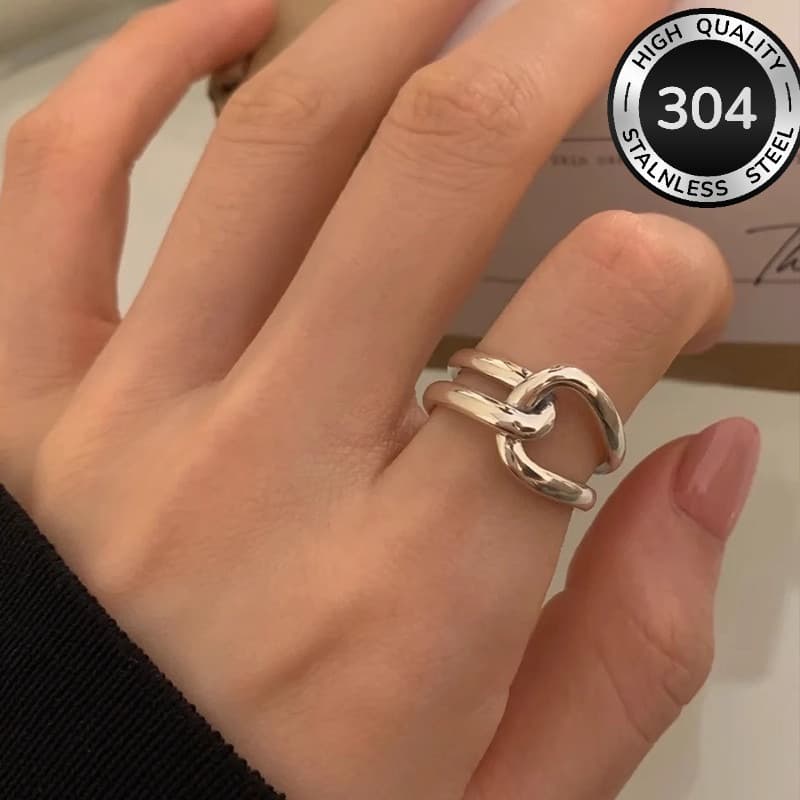 Anillo abierto minimalista de acero inoxidable, geométrico