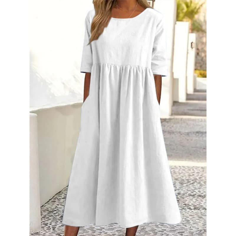 Vestido largo de algodón y lino para mujer talla grande