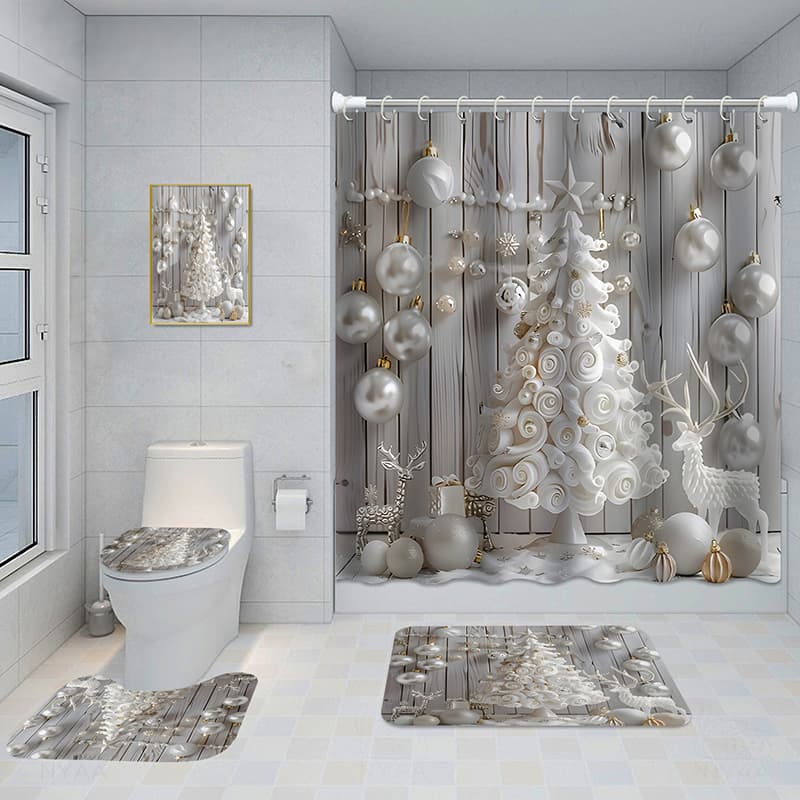 Juego de baño de cinco piezas con cortina y tapetes impermeables