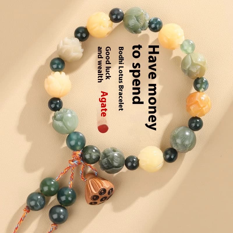 Pulsera ágata plantas acuáticas loto bodhi