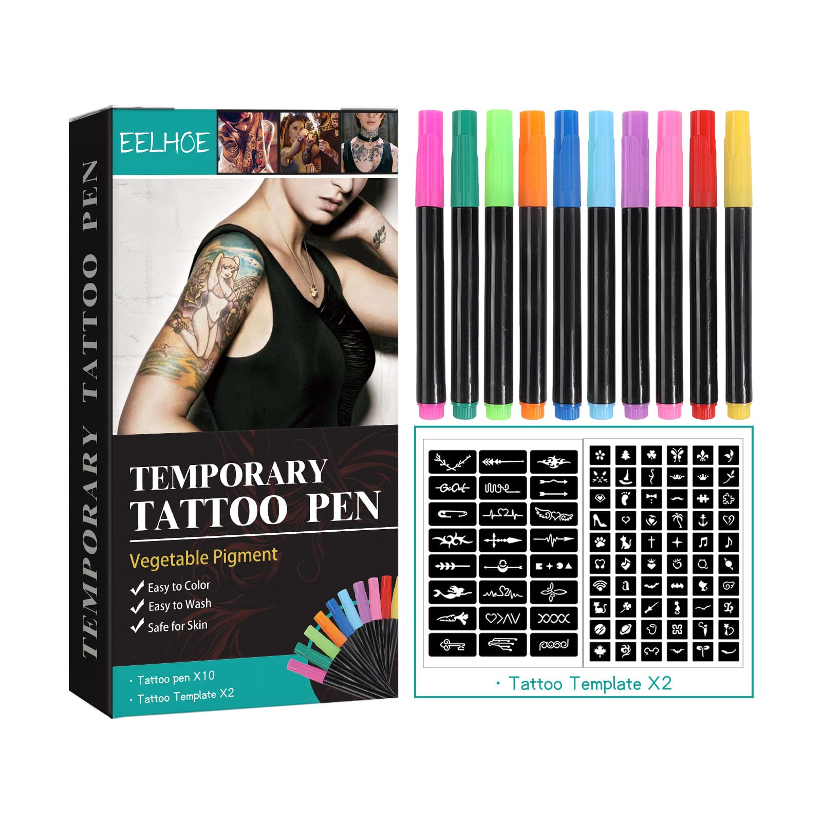 Set de bolígrafos de tatuaje temporal multicolor