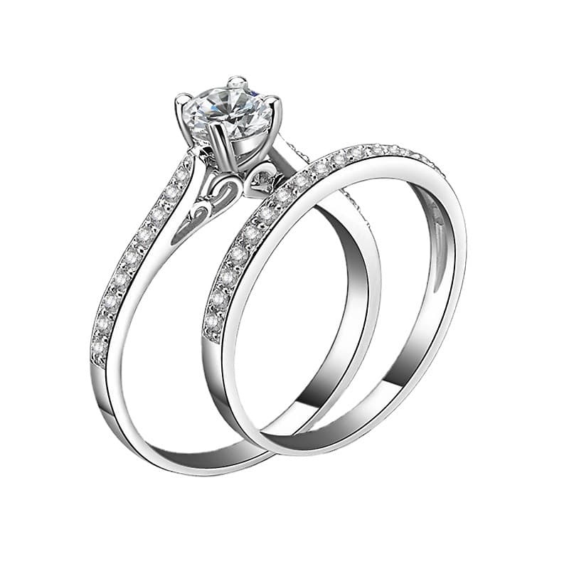 Juego de anillos de doble capa con plata 925 para boda