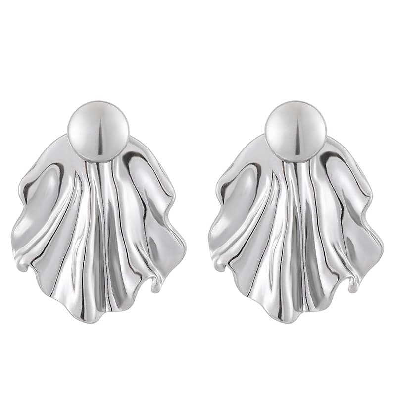 Aretes de botón de acero inoxidable, diseño plisado