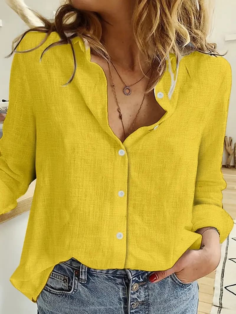 Camisa de lino casual de manga larga para mujer