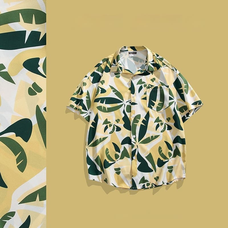 Camisa hawaiana estampado tropical manga corta
