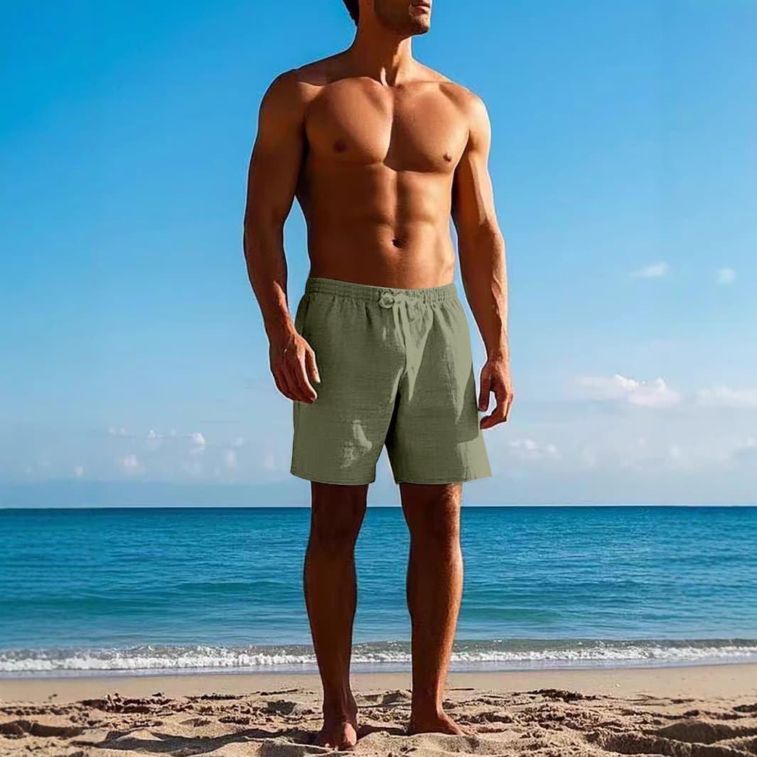 Shorts de playa en lino transpirable, color sólido