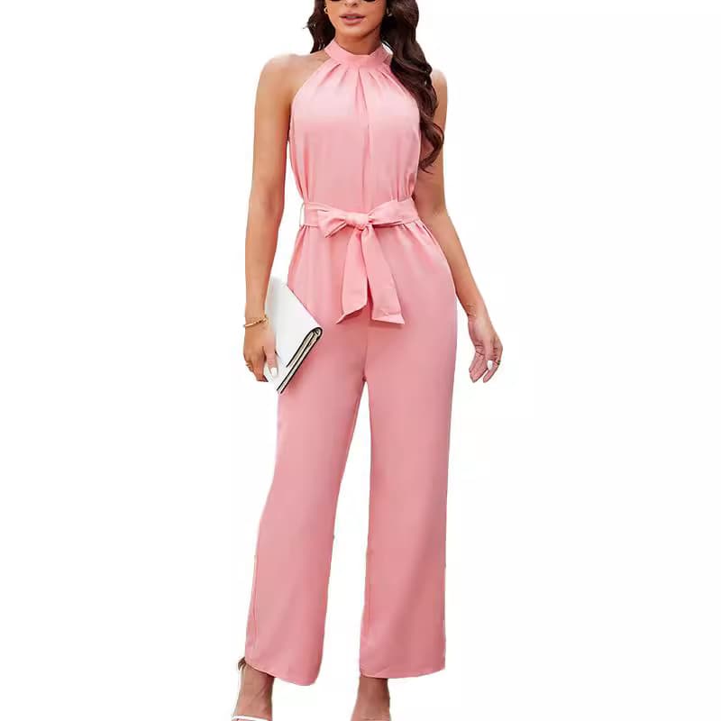 Jumpsuit verano sin mangas, escote halter con cordones
