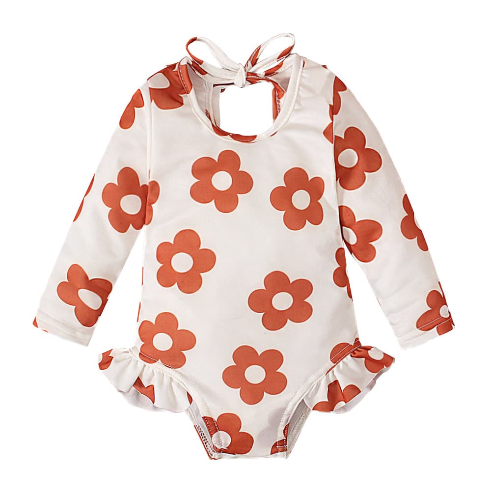 Traje de baño con escote redondo y espalda abierta para niña