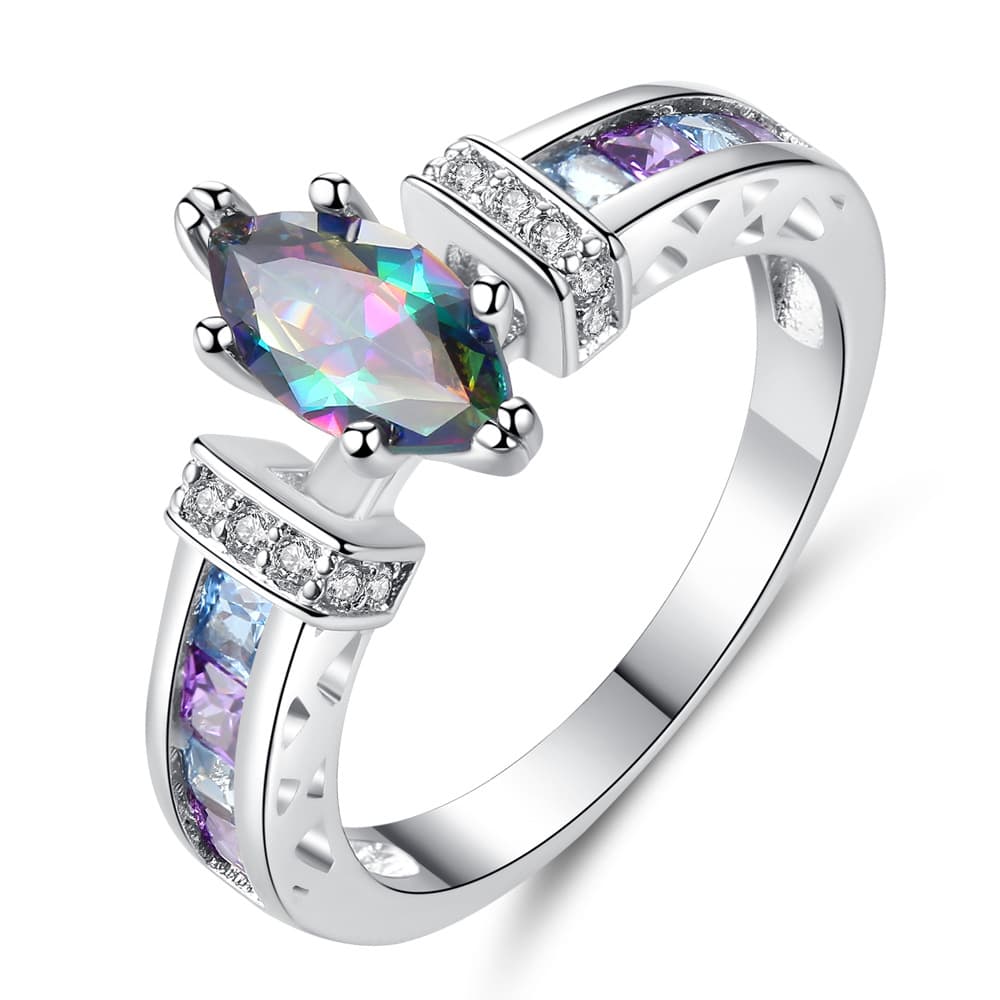 Anillo colorido ojo de caballo con zirconia
