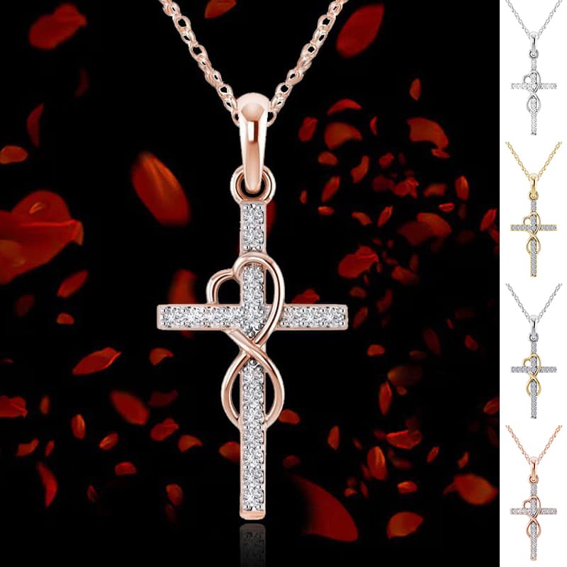 Collar de aleación con colgante de cruz y diamante