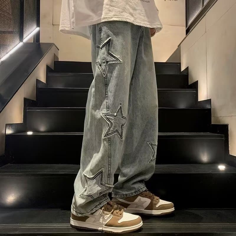 Jeans rectos con bordado de estrella, estilo hip-hop y streetwear