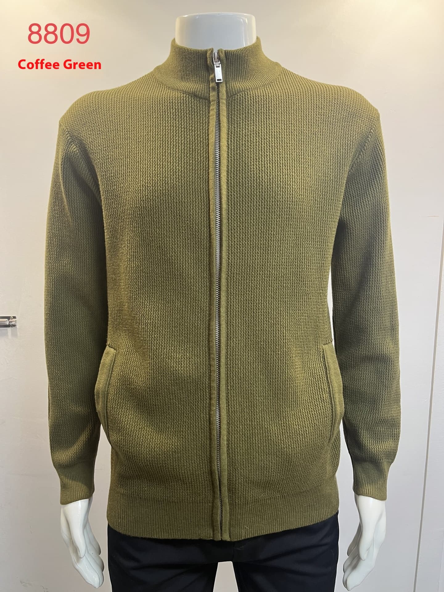 Cardigan de algodón para hombre con cierre y cuello redondo