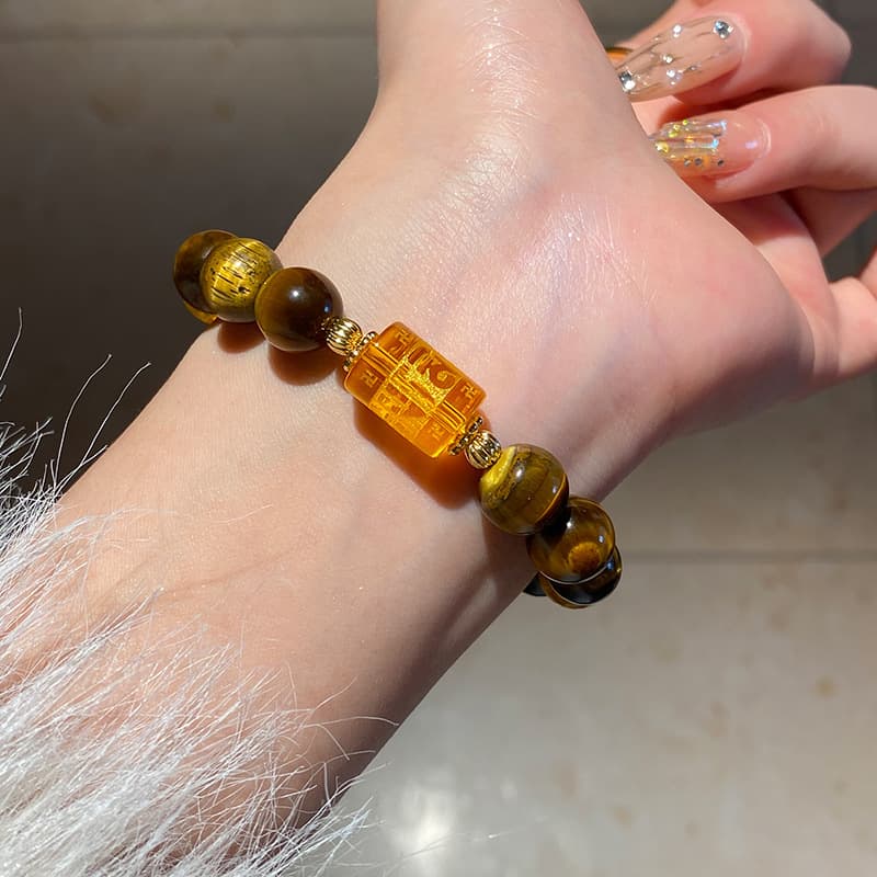 Pulsera de cuentas con citrina y ojo de tigre dorado