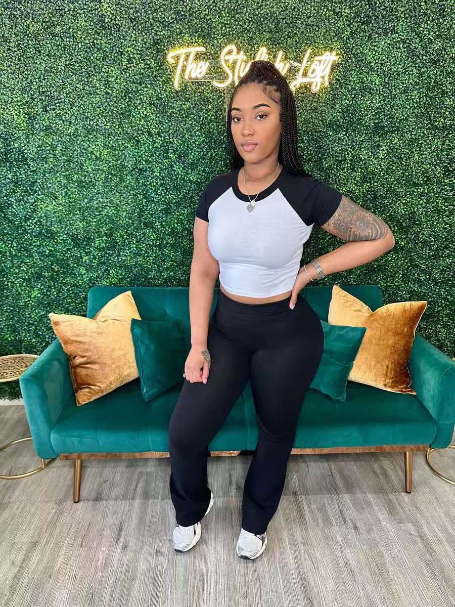 Conjunto casual dos piezas con contraste para mujer