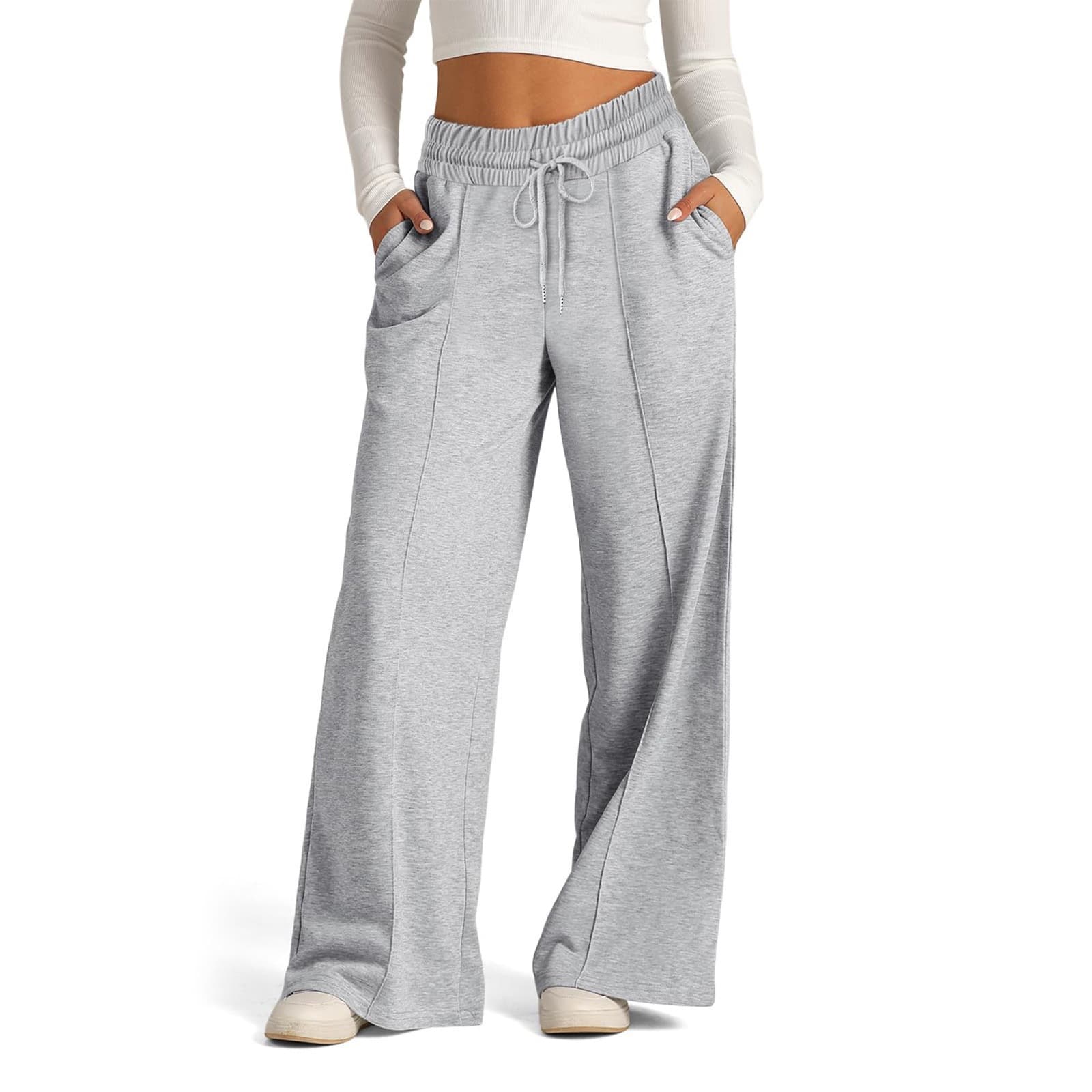 Pantalones casuales de pierna ancha con cordón