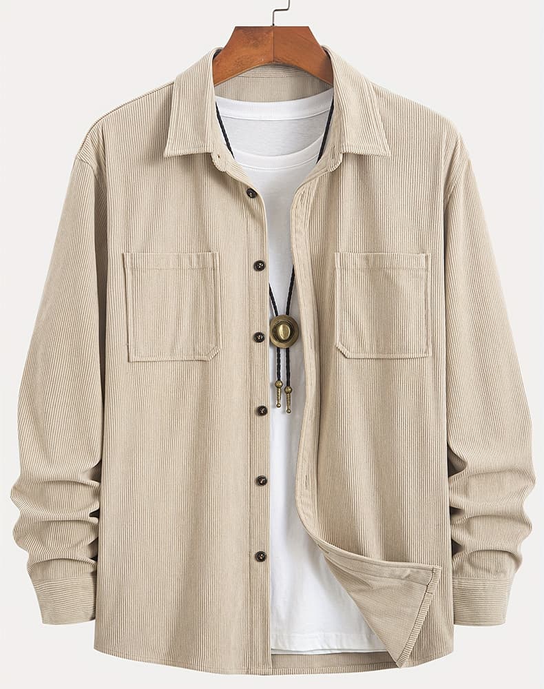 Chaqueta cardigan de pana manga larga casual