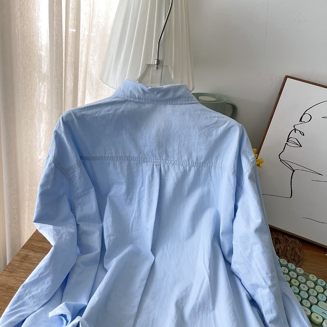 Camisa de algodón de manga corta color sólido para mujer