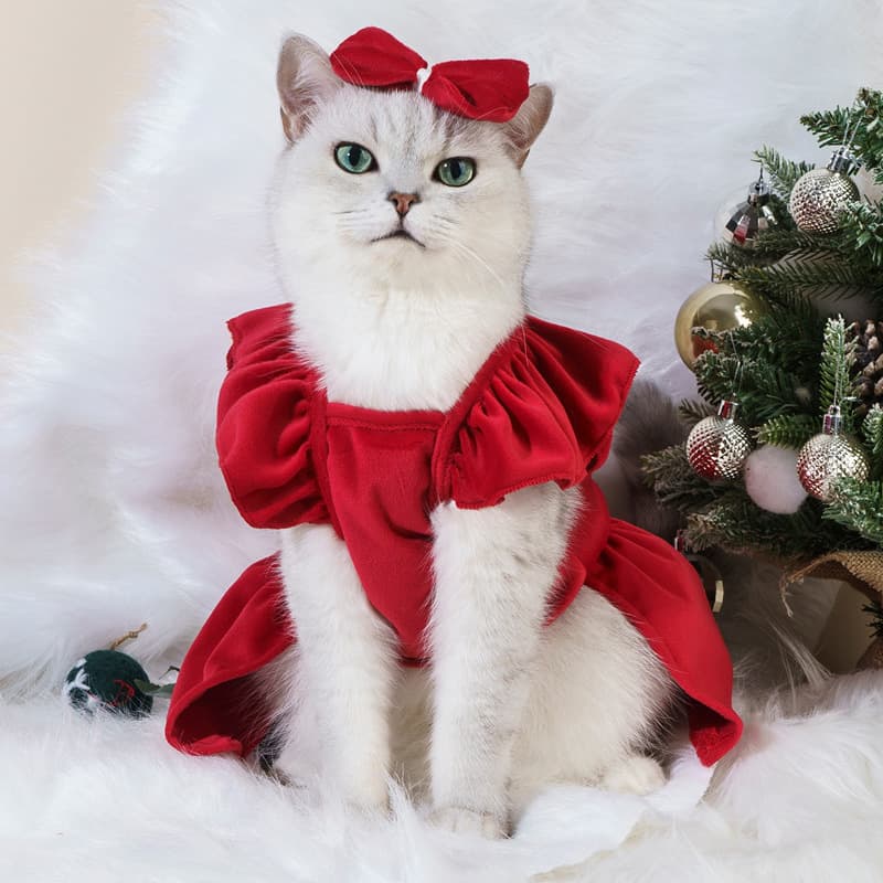 Vestido navideño de terciopelo para mascotas