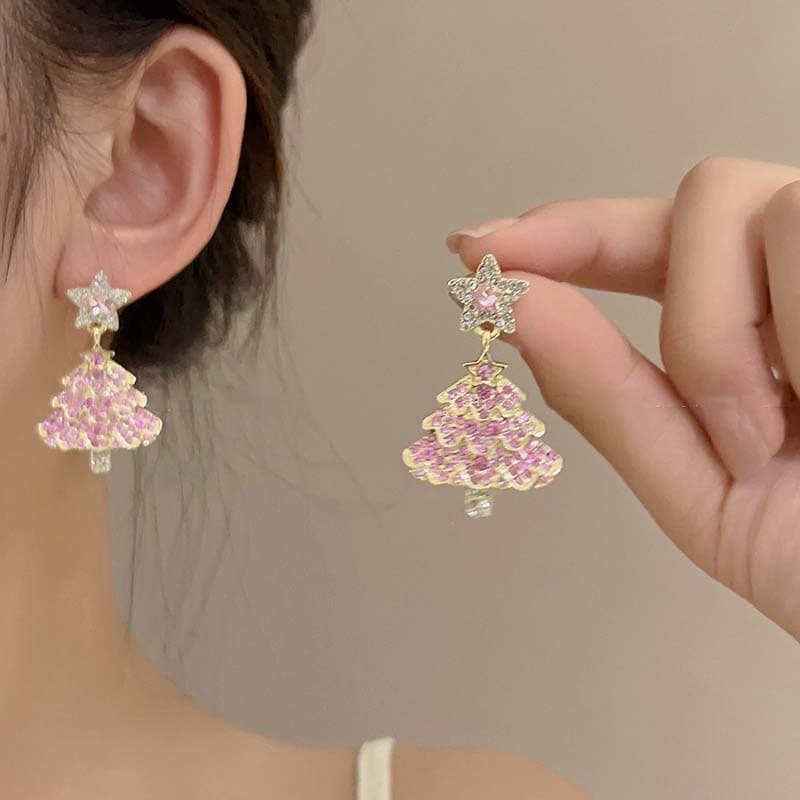 Pendientes árbol de Navidad con circonia brillante lujo