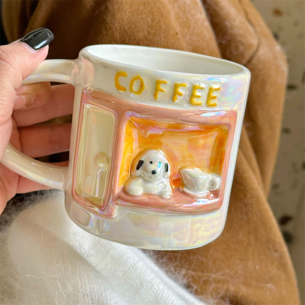 Taza cerámica con diseño de cachorro embosado