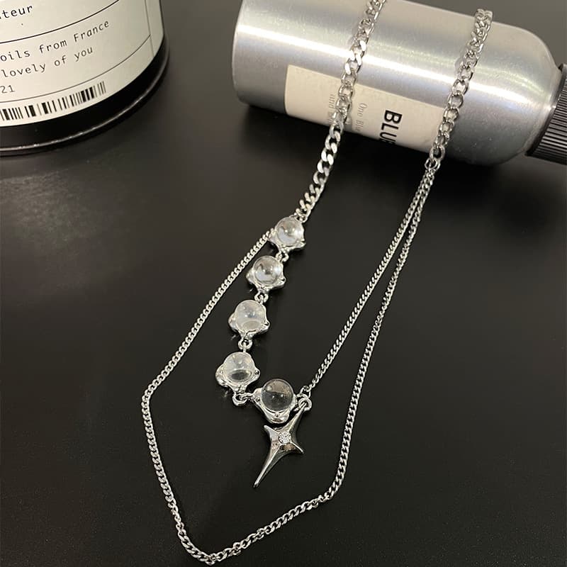Collar de lujo transparente con cuentas redondas