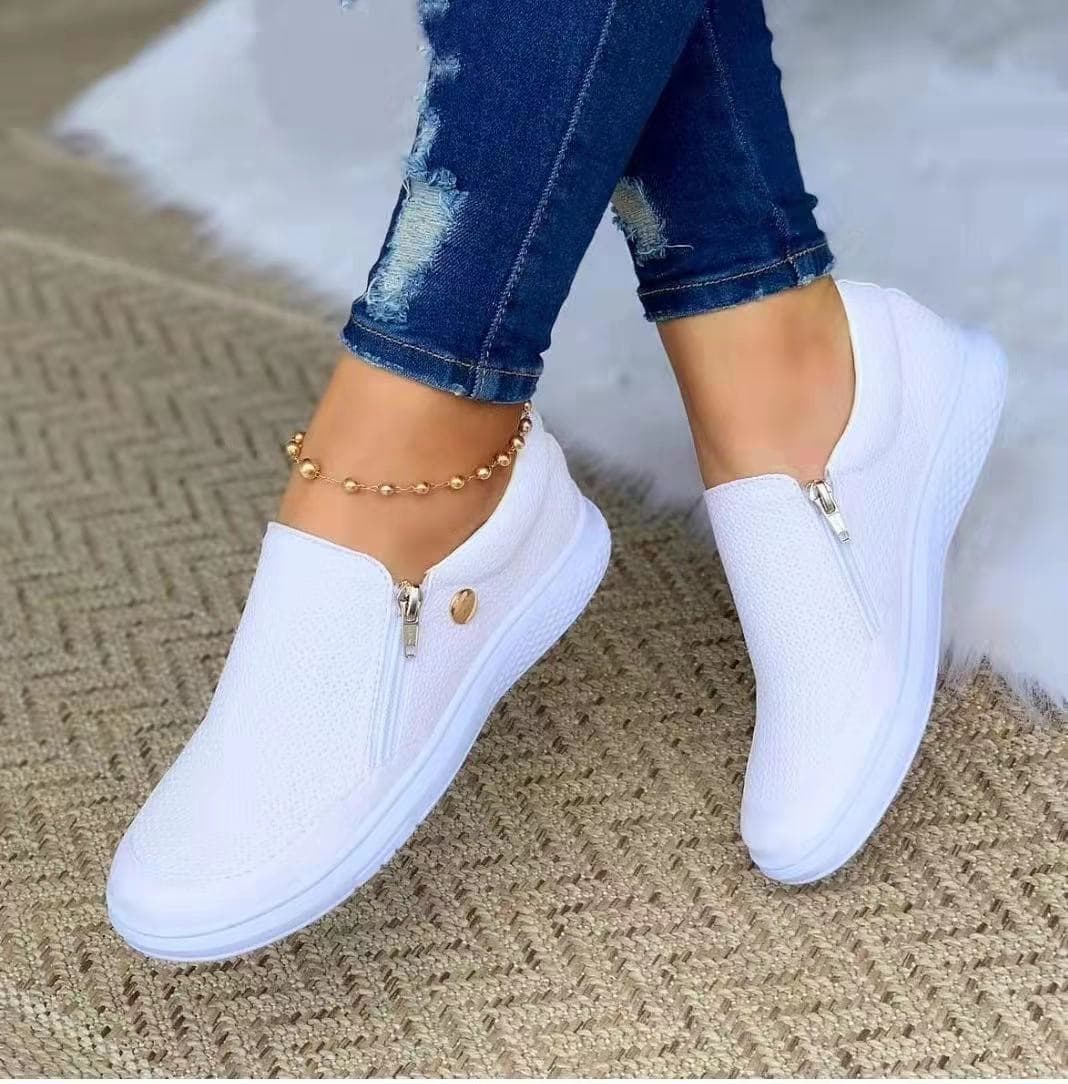 Zapatillas mujer punta redonda cierre lateral