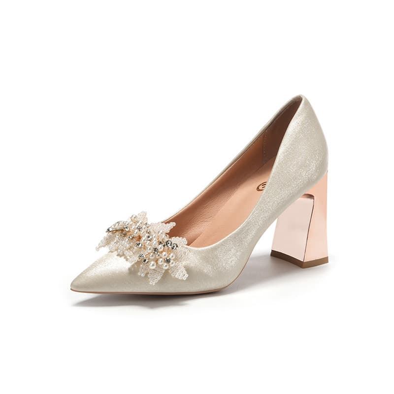 Zapatos de tacón de novia estilo francés elegante