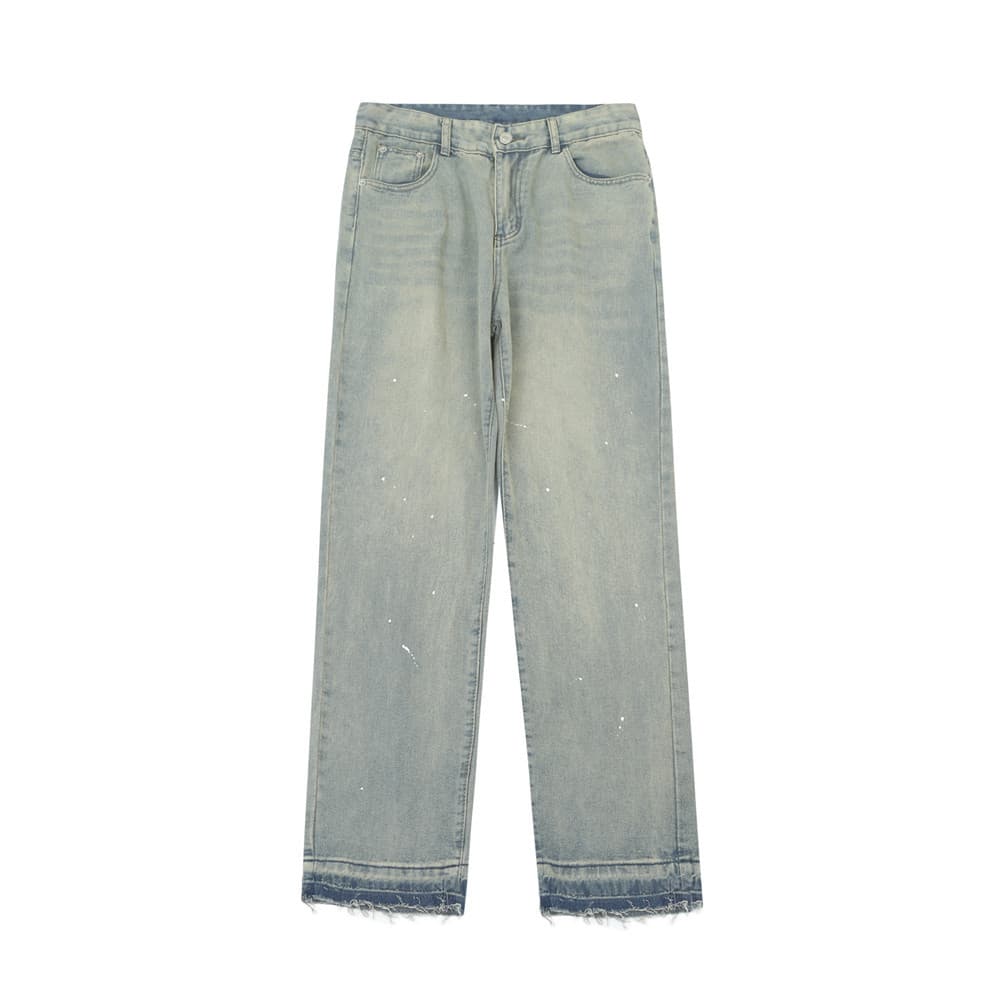 Pantalón vaquero recto de orilla cruda para hombre