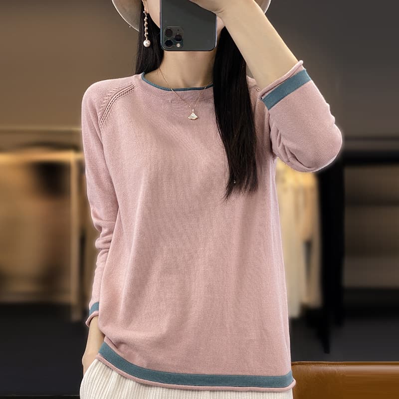 Blusa básica cuello redondo algodón teñido