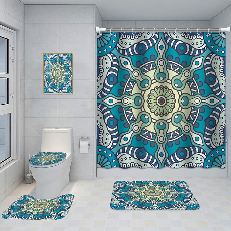 Juego de baño 5 piezas con cortina de ducha y alfombras