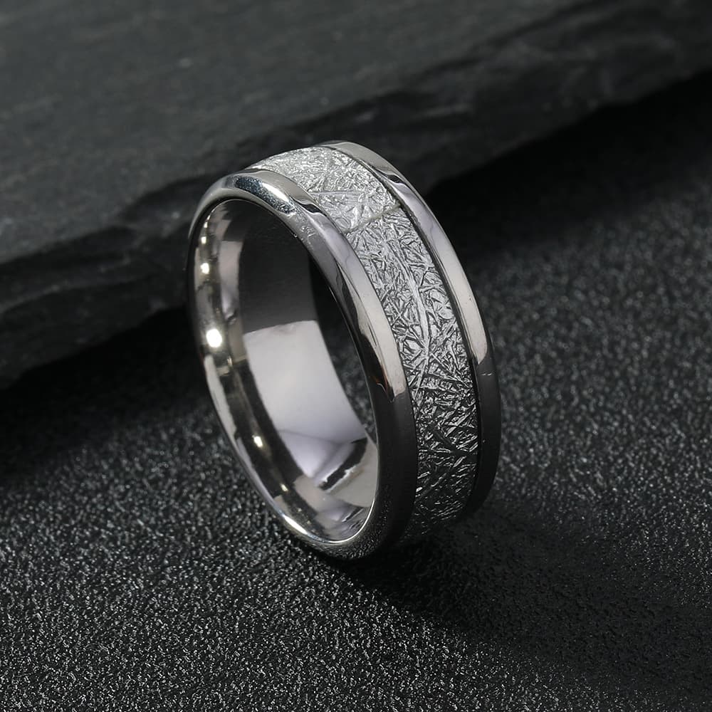 Anillo de acero inoxidable con patrón niebla para hombre