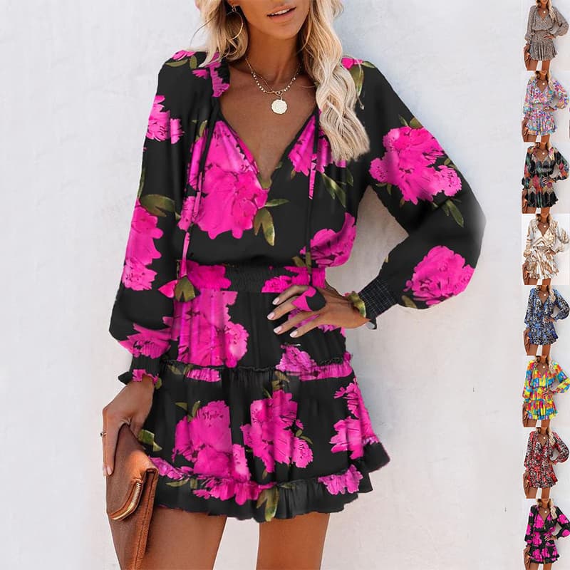Vestido con estampado floral y mangas abullonadas